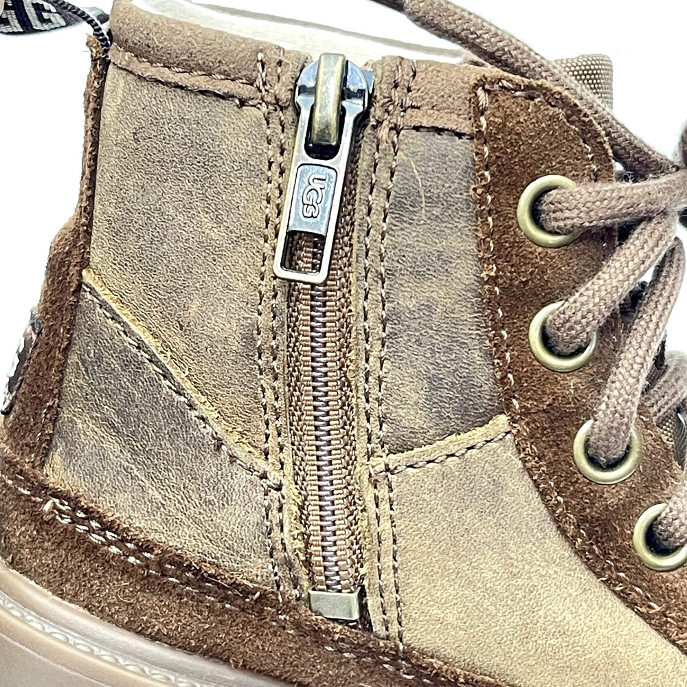 Ugg Robley Unisex Kids 10 Brown Leather Lace-Up Zipper All Weather Shoes Boots - Picture 4 of 9